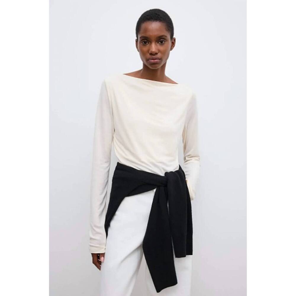 NEW HOUSE OF DAGMAR long sleeve square neck top in cream white